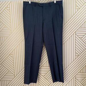 Zanetti Elements 100% Wool Navy Blue  Wool Flat Front Dress Pant 36 x 30